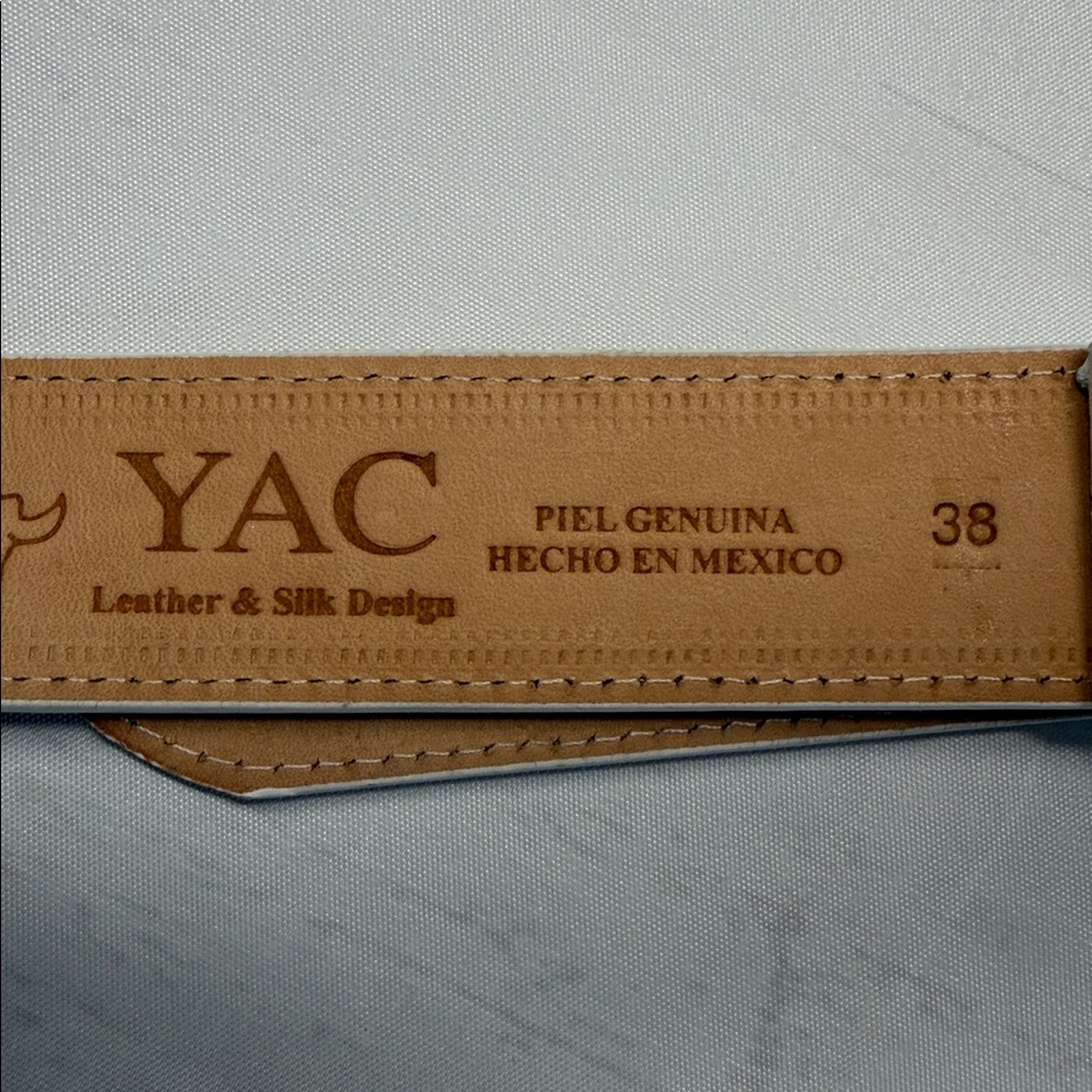 YAC White and Gold Leather and Silk Rooster Design Western Cowboy Belt Size 38 - Picture 6 of 6